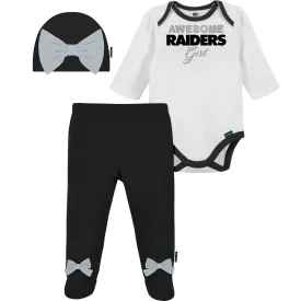 3-Piece Baby Girls Las Vegas Raiders Bodysuit, Footed Pant, and Cap Set