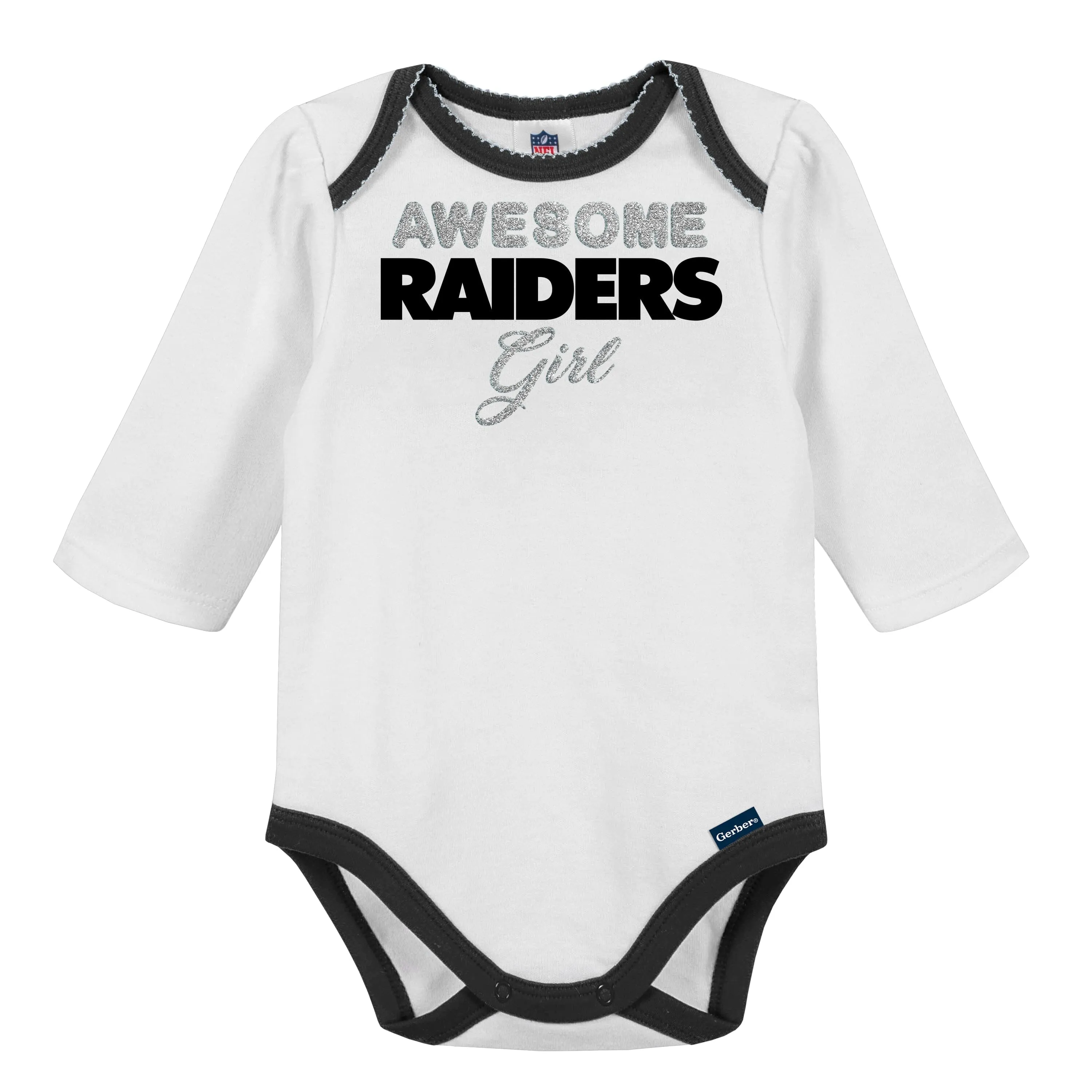 3-Piece Baby Girls Las Vegas Raiders Bodysuit, Footed Pant, and Cap Set