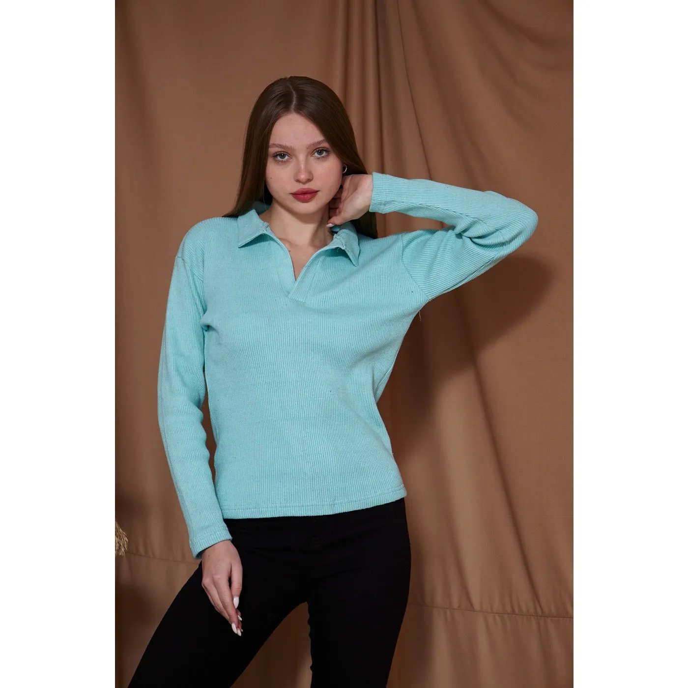 Aqua Polo Ribbed Sweatshirt