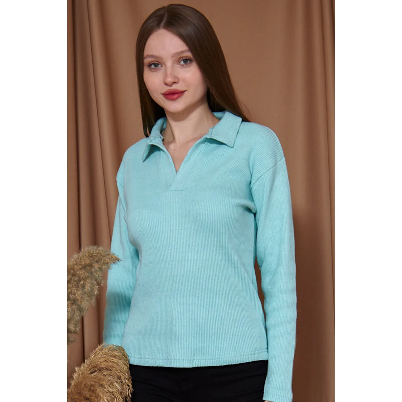 Aqua Polo Ribbed Sweatshirt