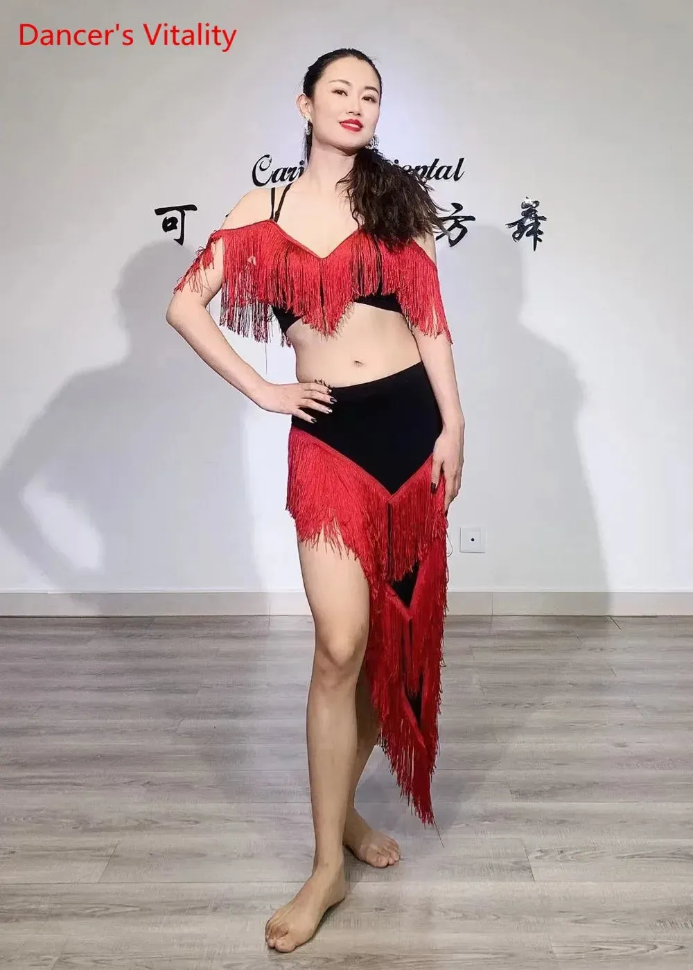 Belly Dance Performance Costume Set for Women Child Tassel Top long Fringe Skirt 2pcs Belly Dancing Wear Outfit for Girl's