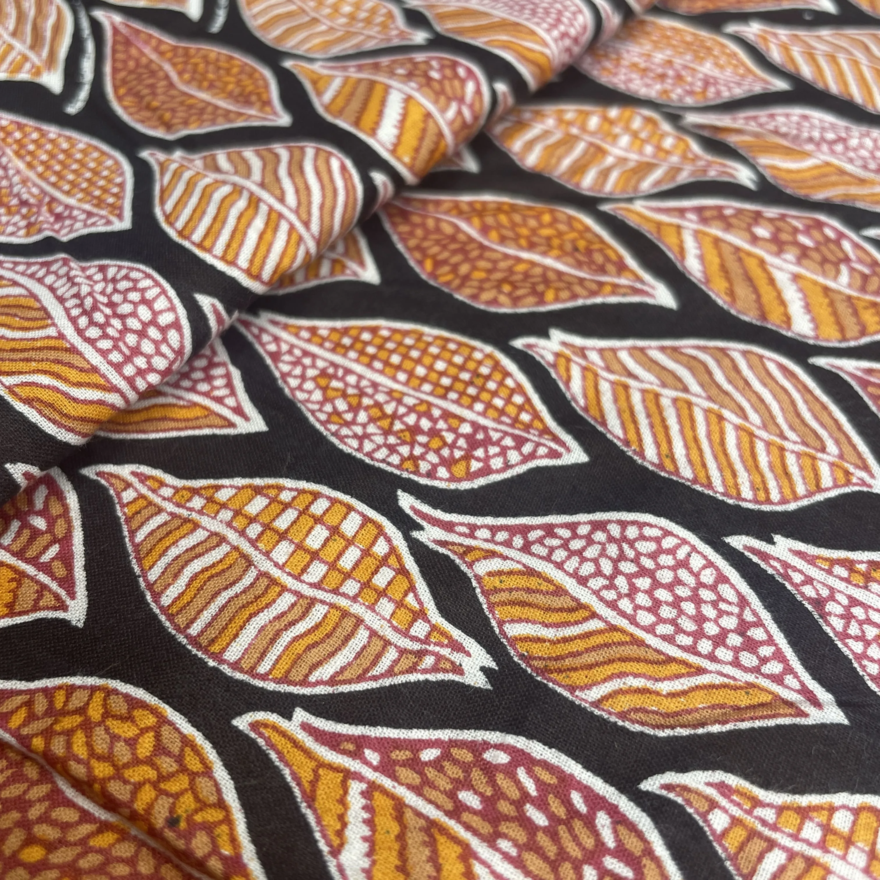 Black Multicolor Handblock Print Cotton Fabric