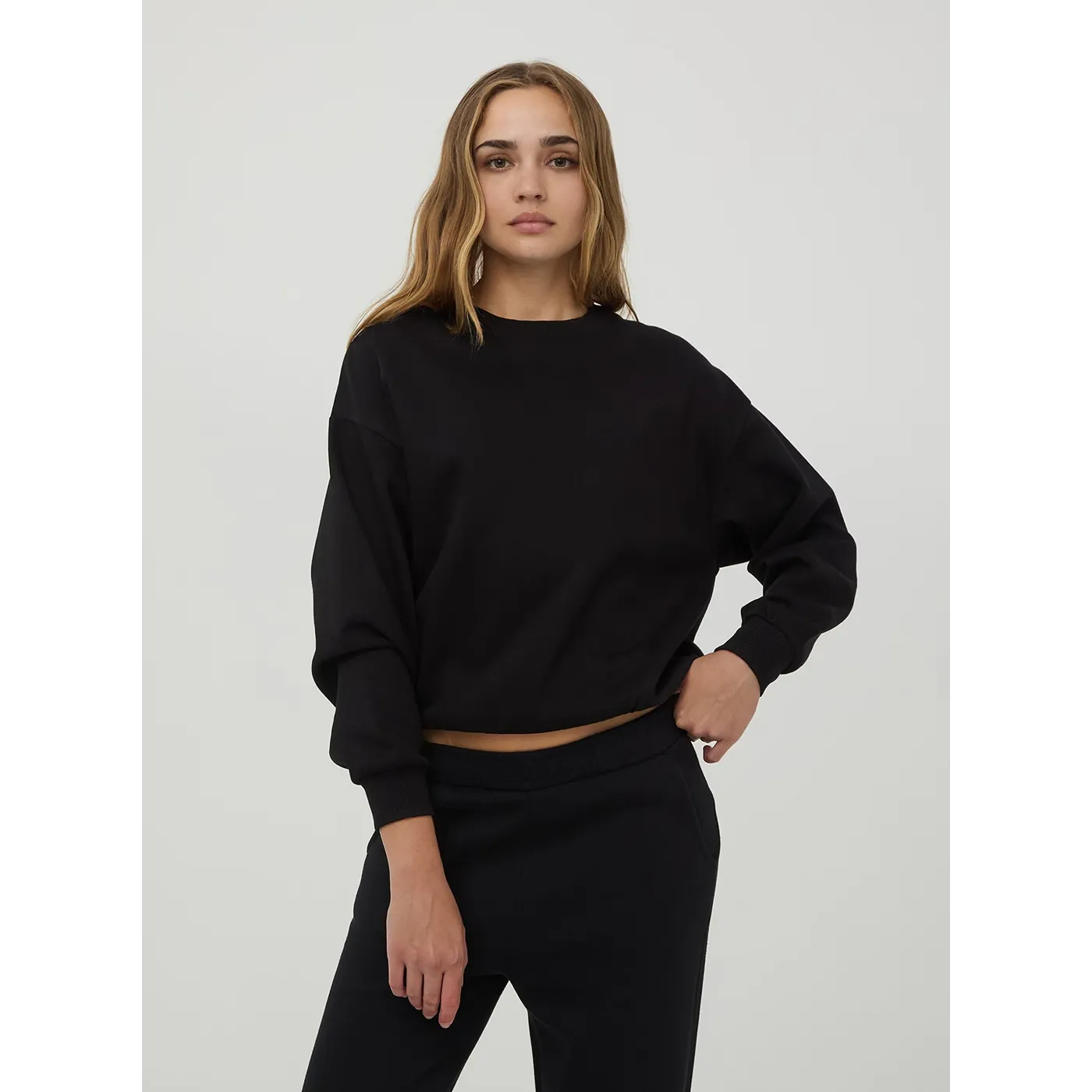 Black Plain Fleece Sweatshirt