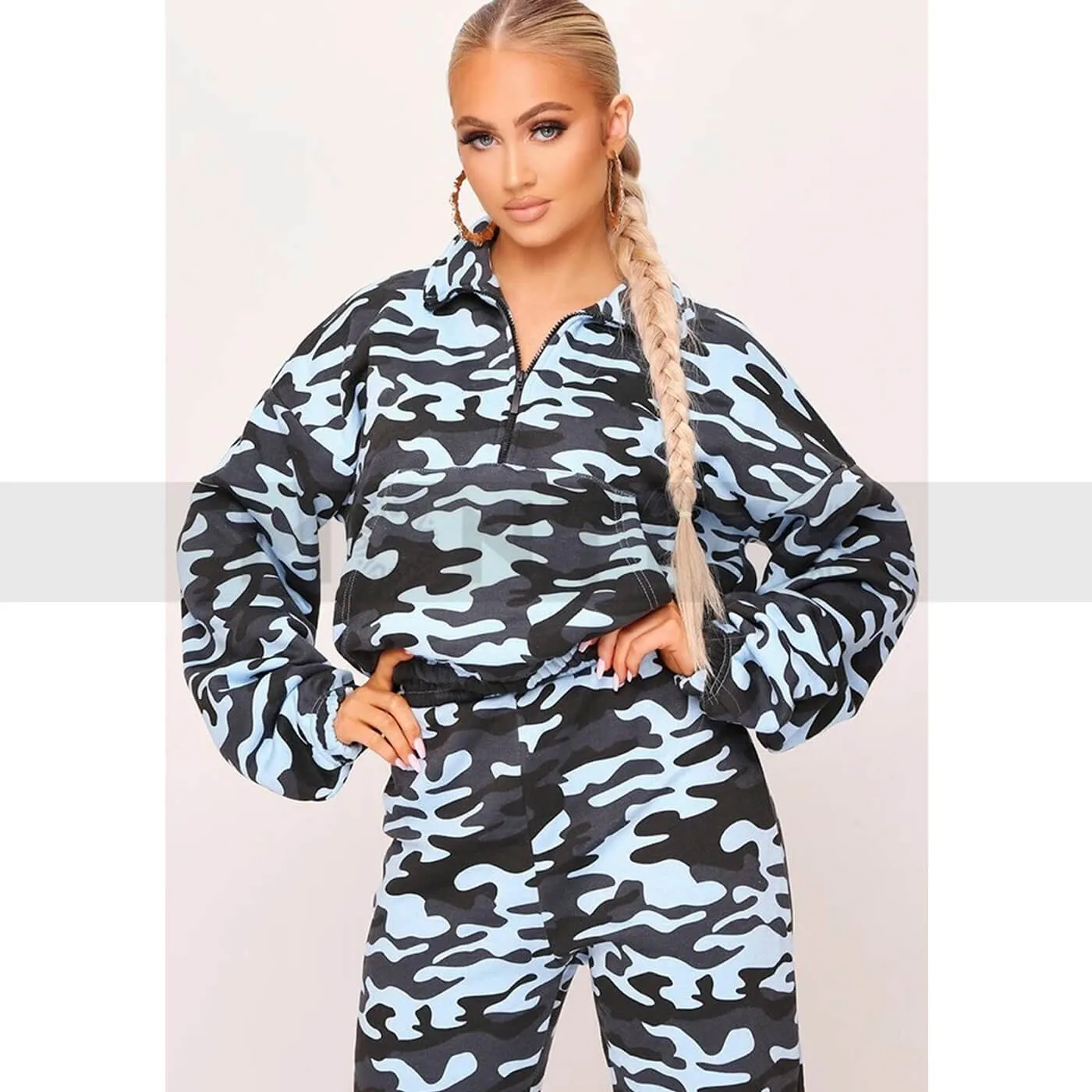 Blue Camo Oversized Crop Sweatshirt