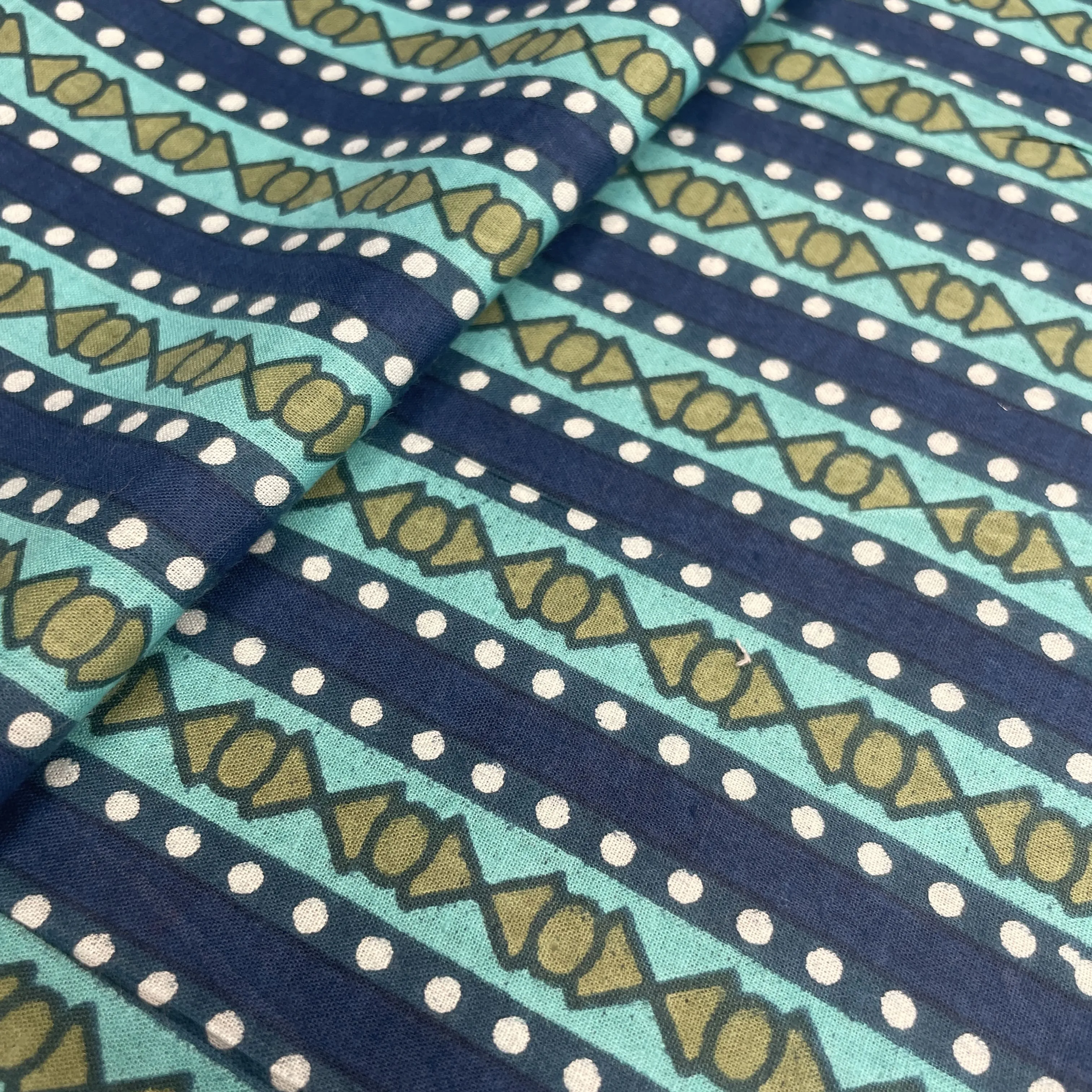 Blue Flower Stripes Print Cotton Fabric