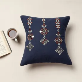 Blue - Kutch Rabari Hand Embroidery Kala Cotton Cushion Cover (15.5 x 15.5 in)