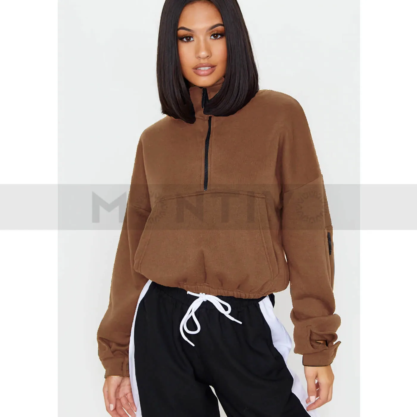 Brown Oversized Cropped Sweatshirt