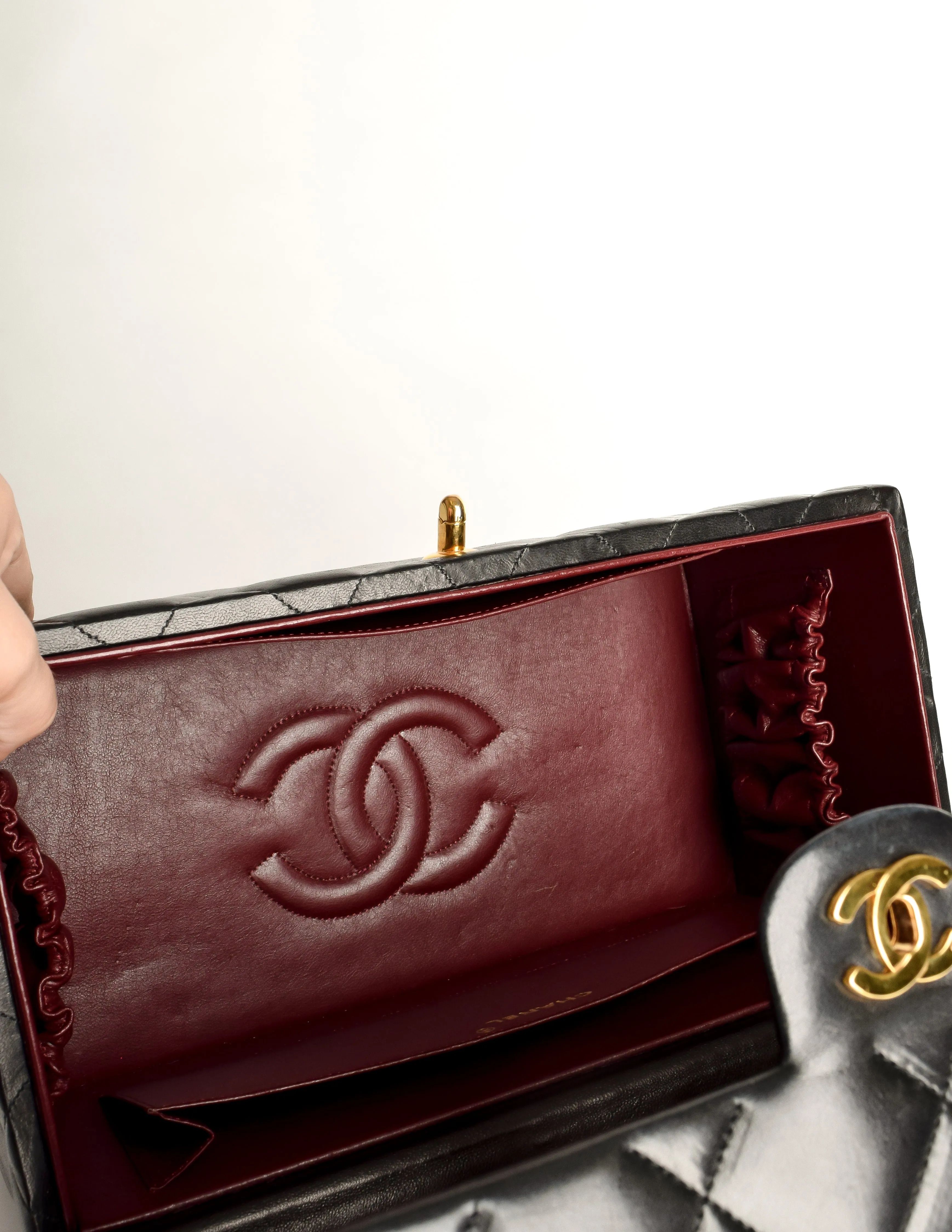 Chanel Vintage 1992 Black Quilted Lambskin Cosmetic Bag Train Case