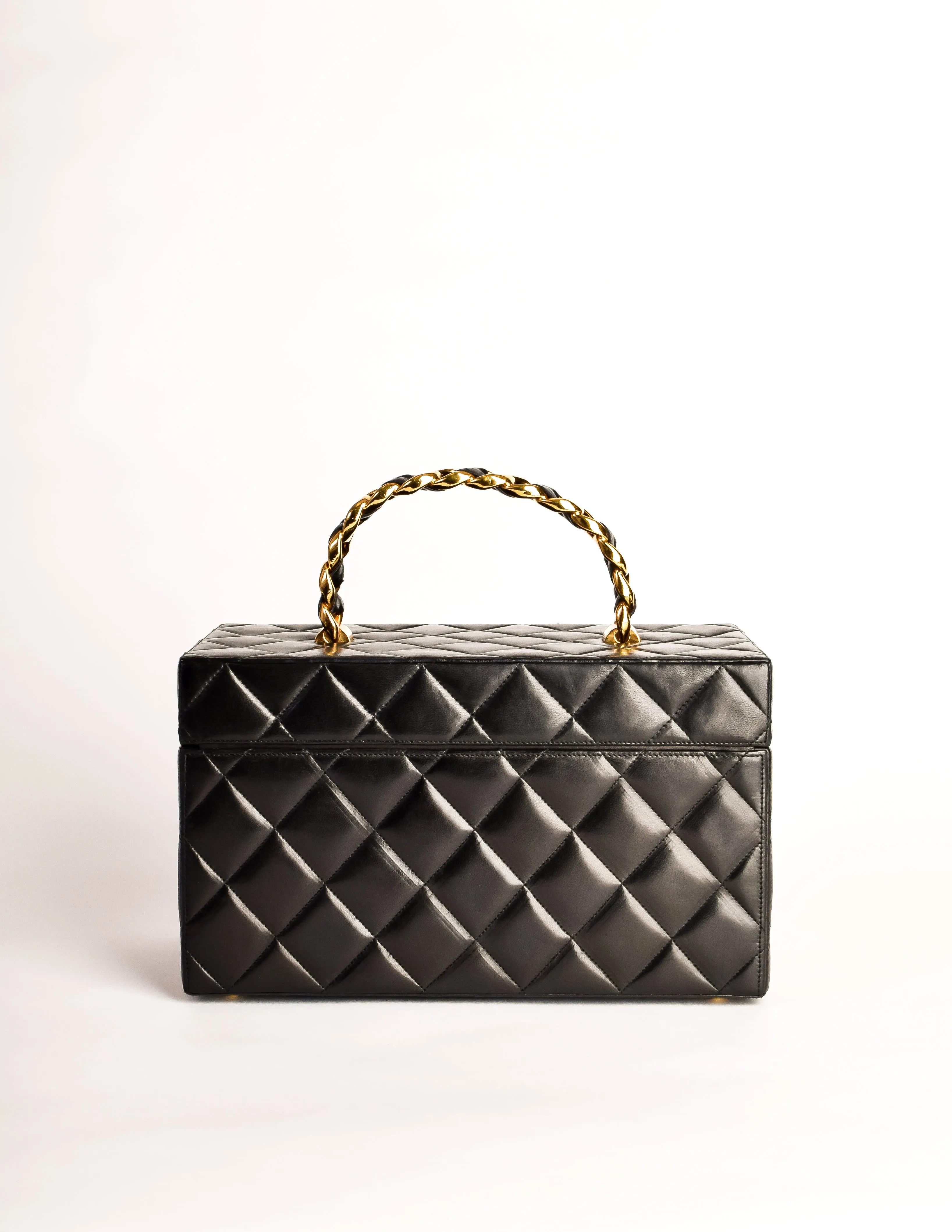 Chanel Vintage 1992 Black Quilted Lambskin Cosmetic Bag Train Case