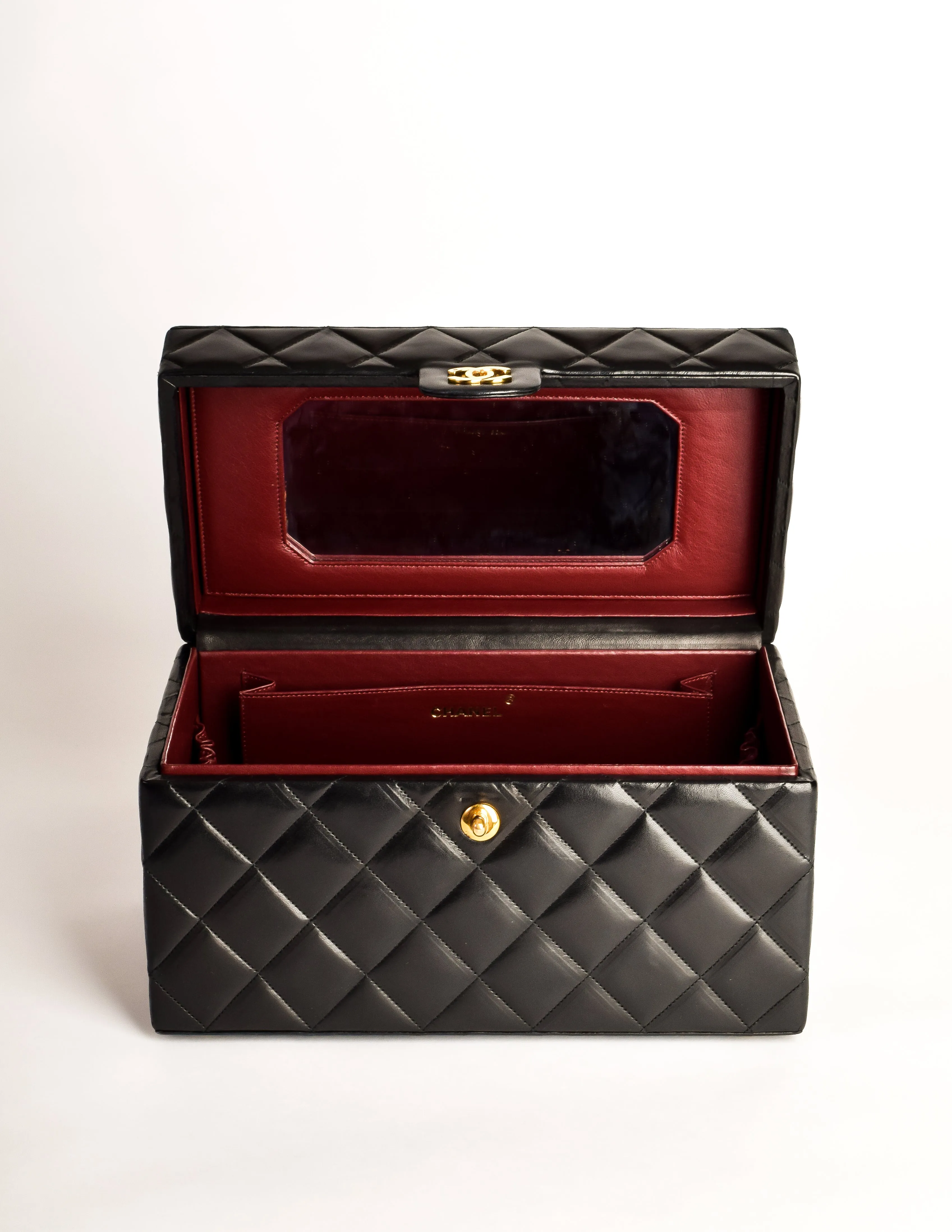 Chanel Vintage 1992 Black Quilted Lambskin Cosmetic Bag Train Case