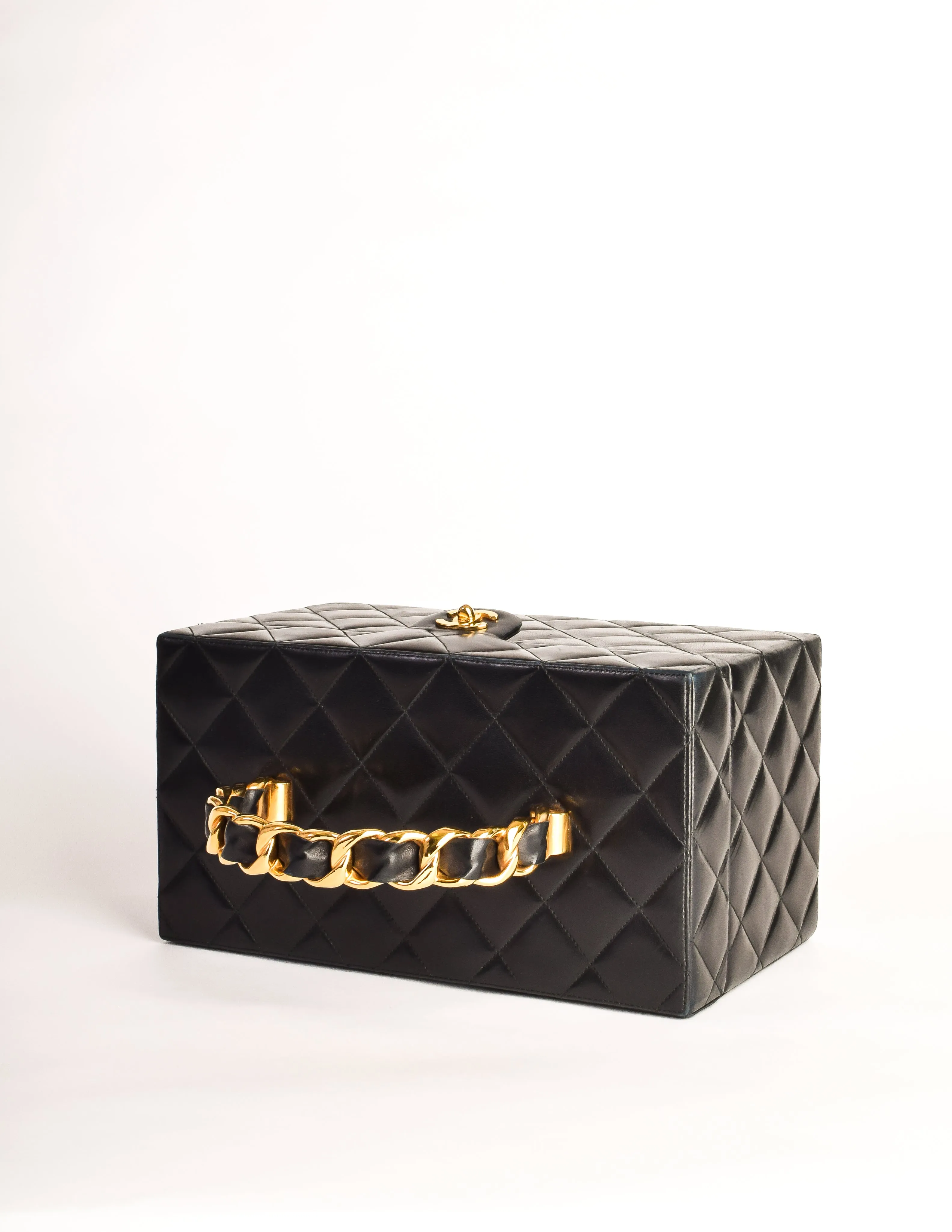 Chanel Vintage 1992 Black Quilted Lambskin Cosmetic Bag Train Case