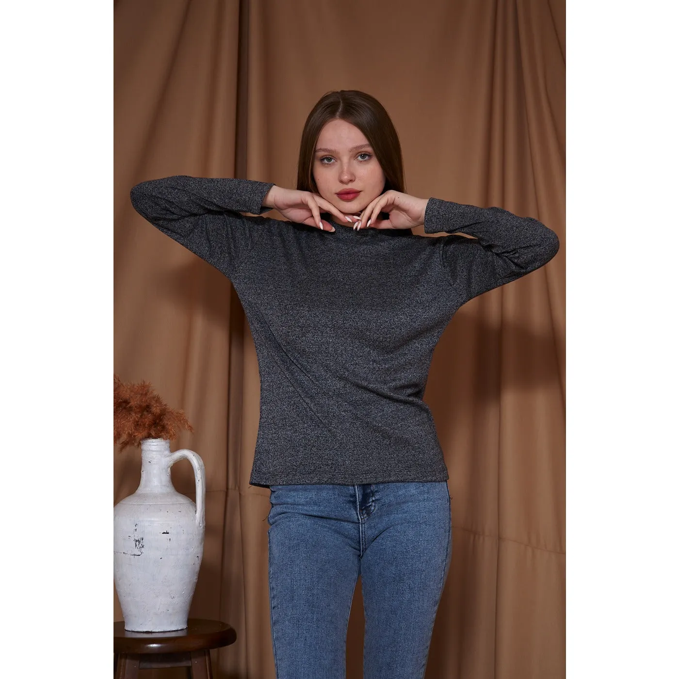 Charcoal Melange Mock neck Sweatshirt