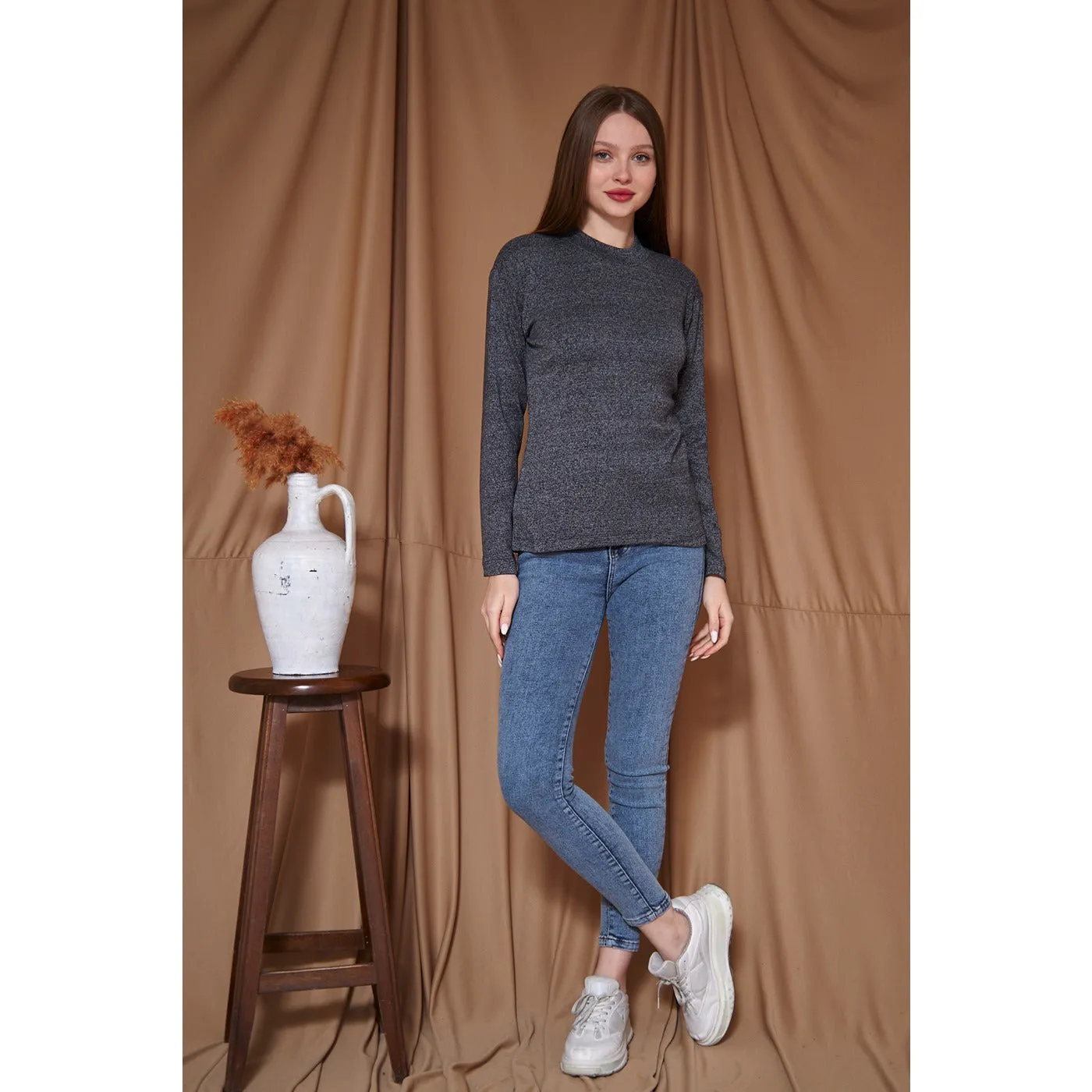 Charcoal Melange Mock neck Sweatshirt