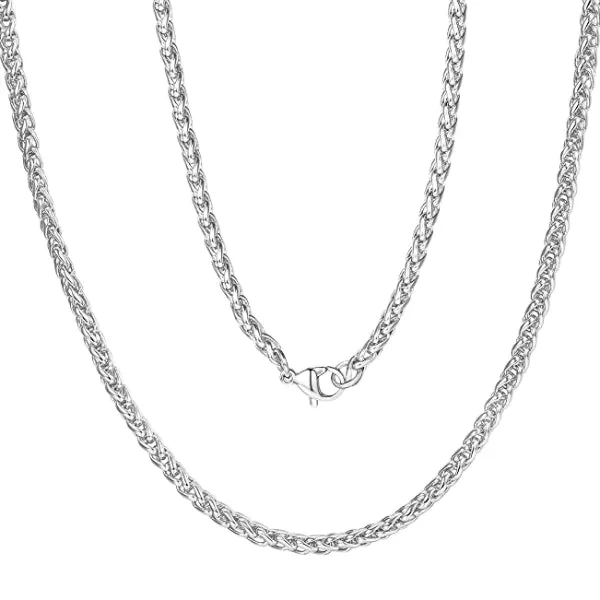 Classy Men 5mm Silver Braided Wheat Chain Necklace