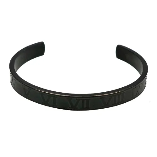 Classy Men Black Roman Numeral Cuff Bracelet