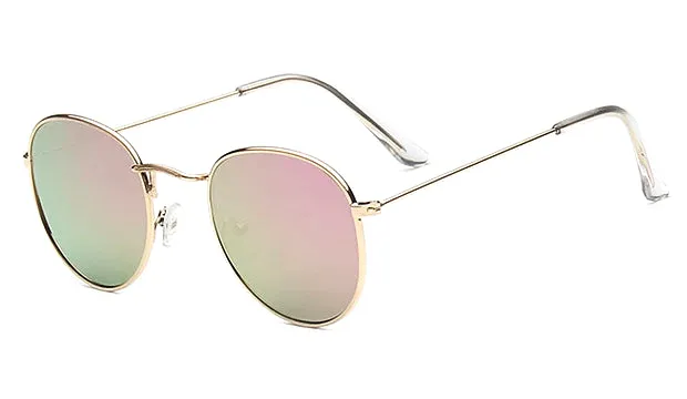 Classy Men Round Sunglasses Pink Mirror