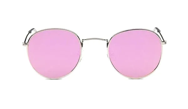 Classy Men Round Sunglasses Pink Mirror