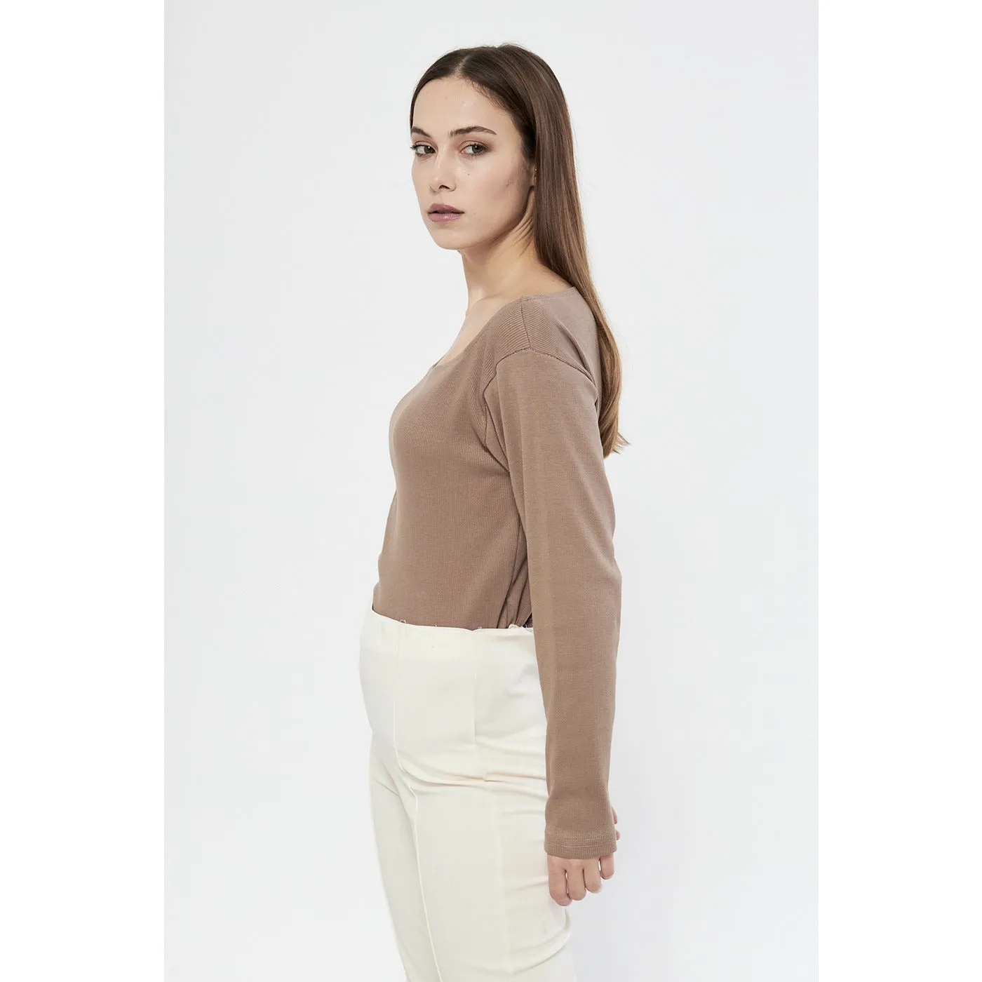 Coffee Square Neck Rib Top