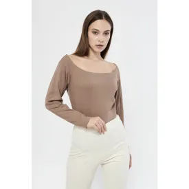 Coffee Square Neck Rib Top