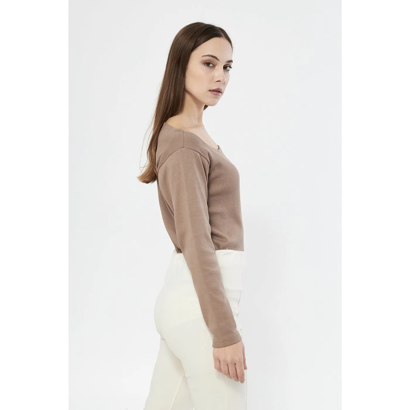 Coffee Square Neck Rib Top