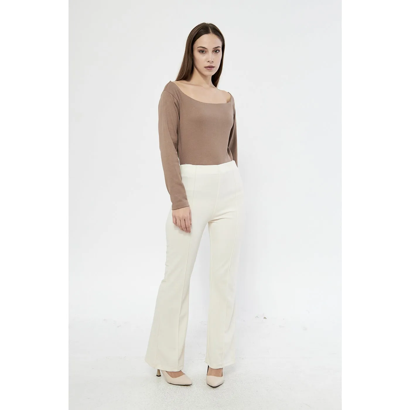 Coffee Square Neck Rib Top