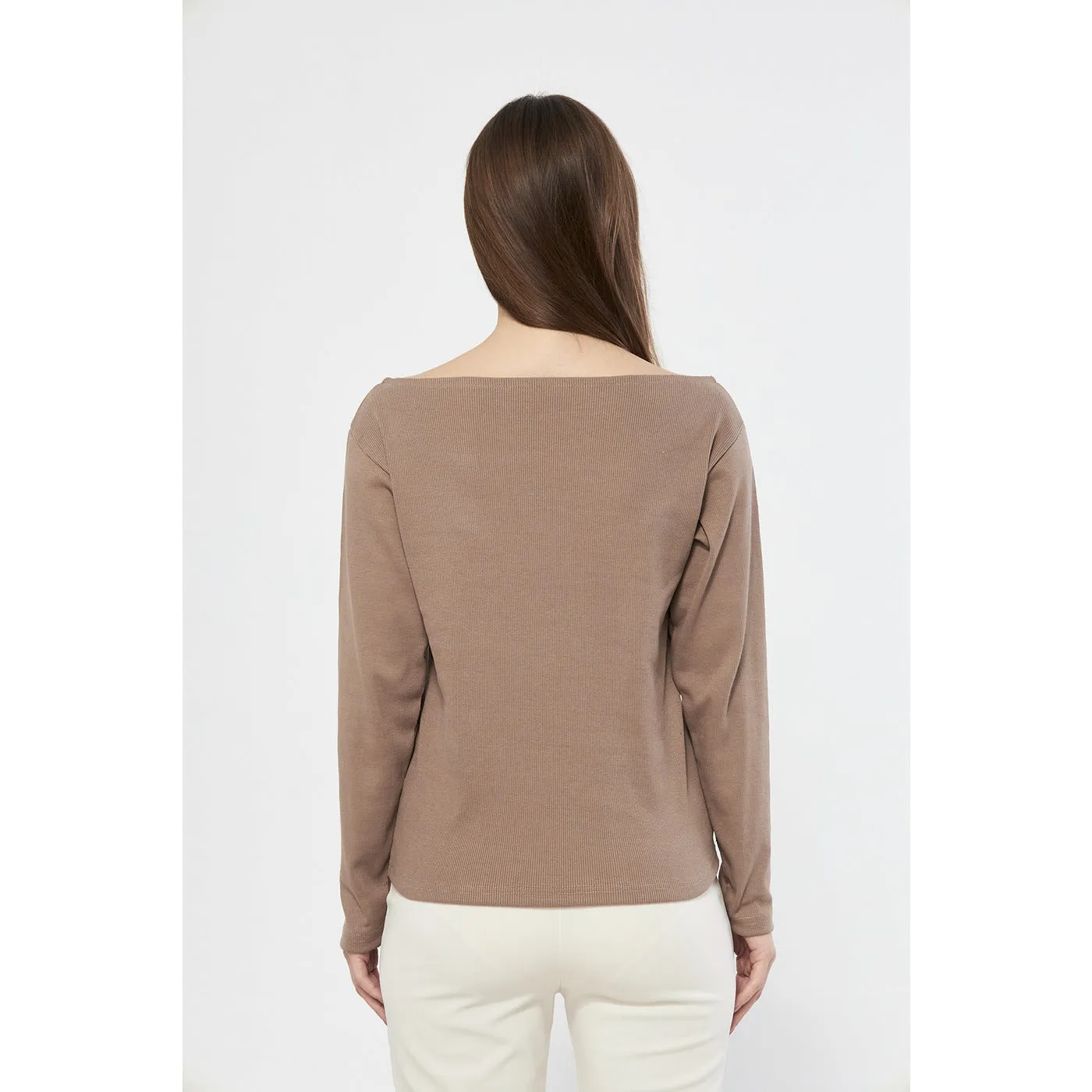 Coffee Square Neck Rib Top