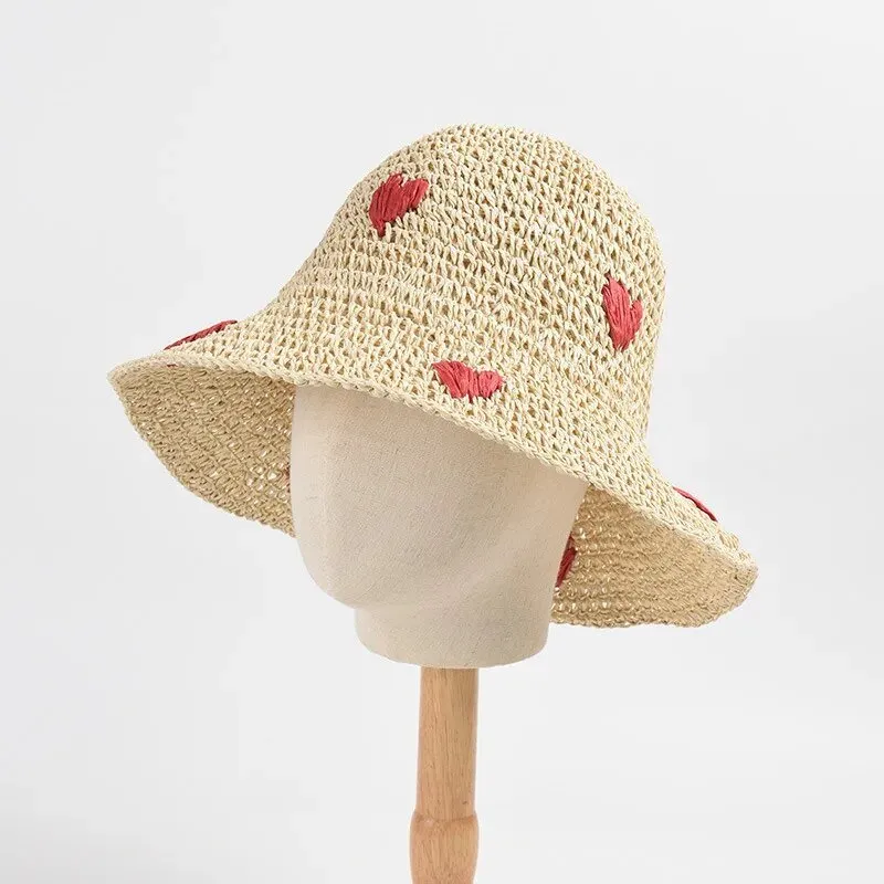 Crochet Bucket Hats with Hearts or Roses