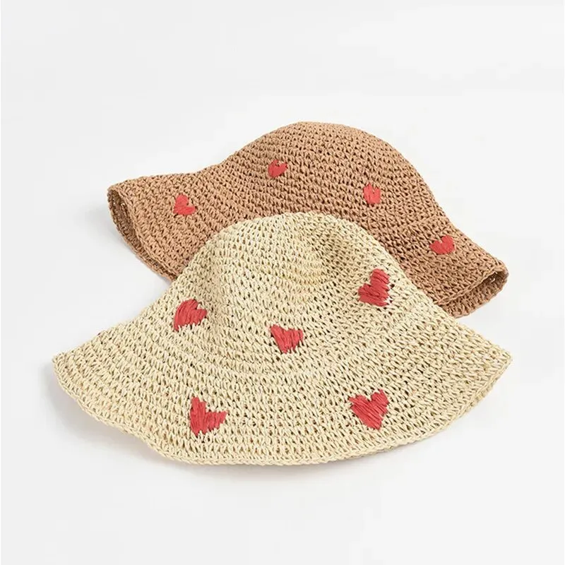 Crochet Bucket Hats with Hearts or Roses