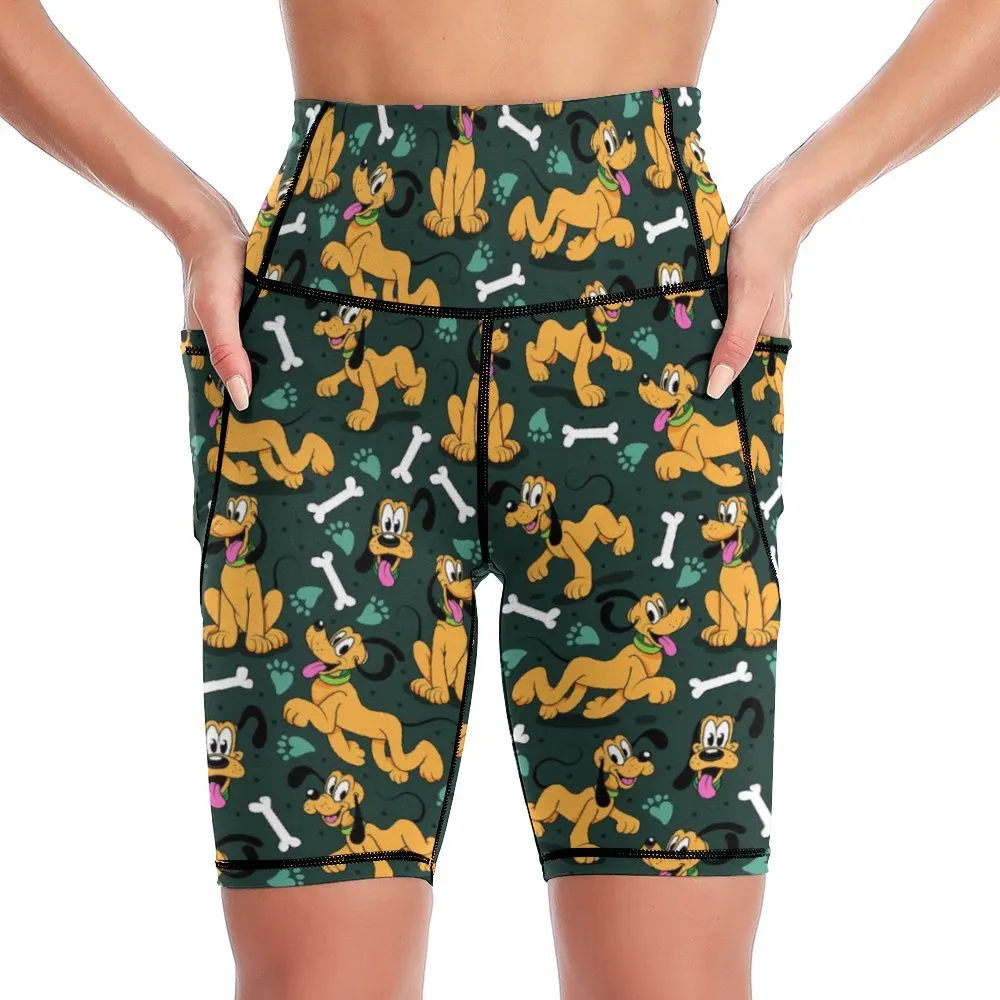 Disney Pluto Life Is Better With A Dog Women's Knee Length Athletic Yoga Shorts With Pockets