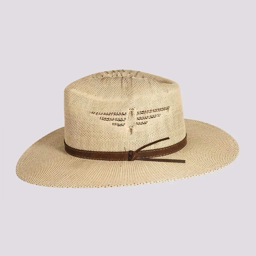 Dover | Womens Bangora Straw Flat Brim Pinch Front Sun Hat