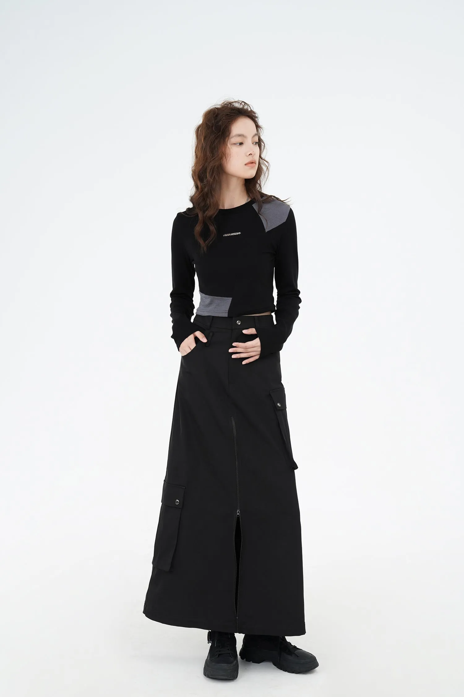 EIGHTHMONTH women's black work half skirt autumn new niche chic long skirt