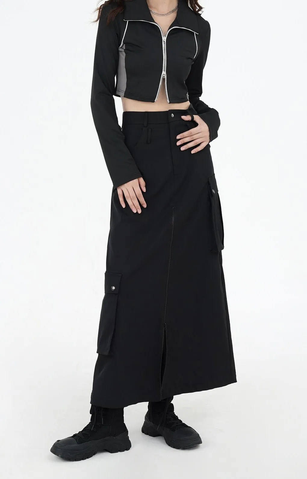 EIGHTHMONTH women's black work half skirt autumn new niche chic long skirt