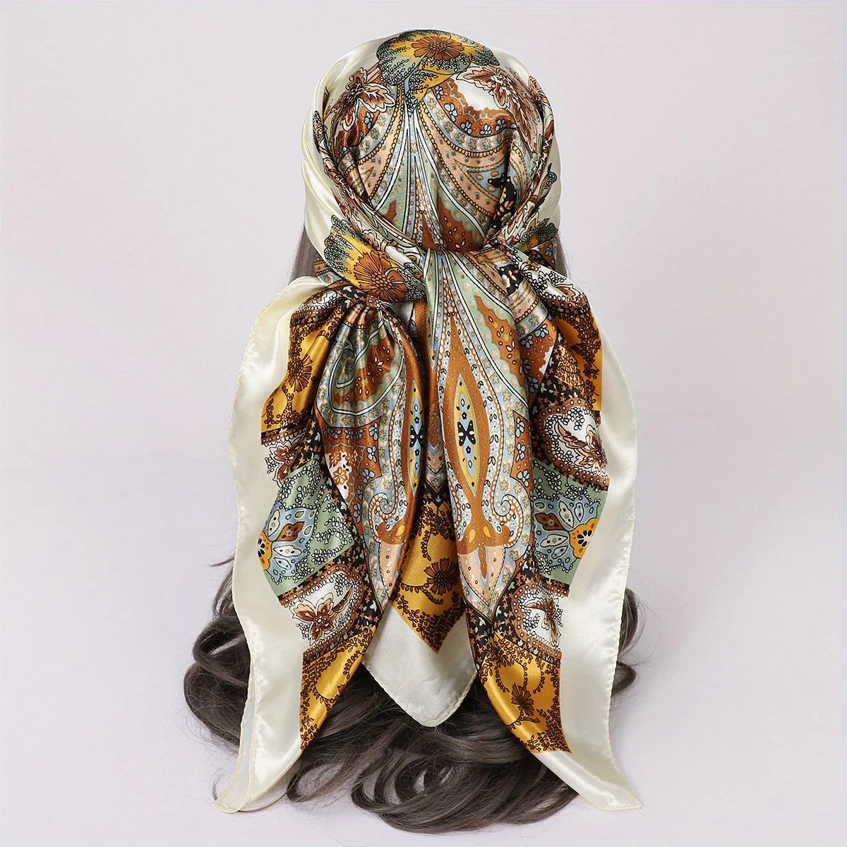 Elegant Vintage Paisley Scarf Chic Imitation Silk Bandana