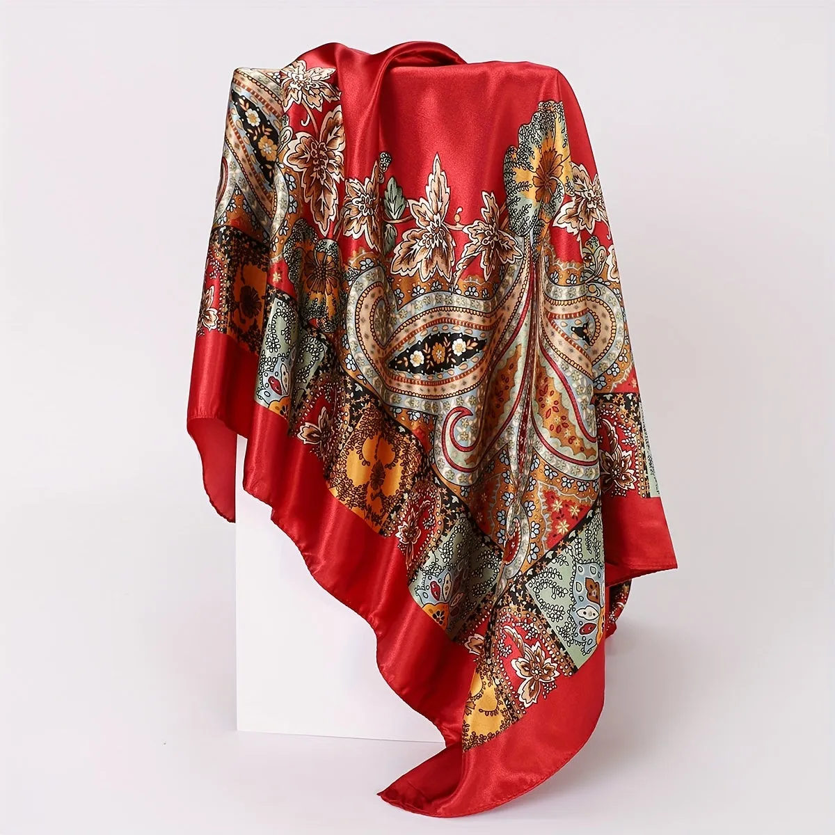 Elegant Vintage Paisley Scarf Chic Imitation Silk Bandana