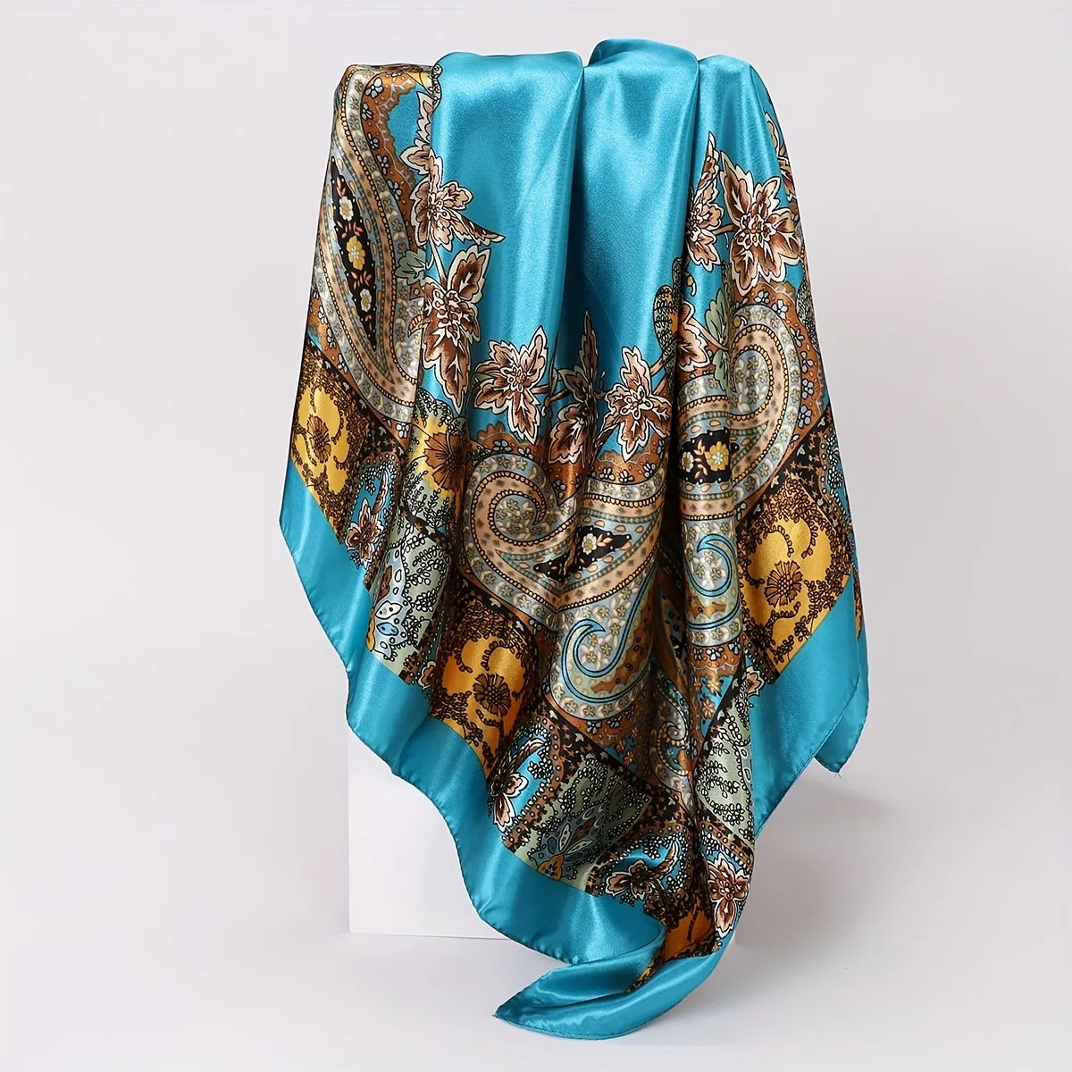 Elegant Vintage Paisley Scarf Chic Imitation Silk Bandana