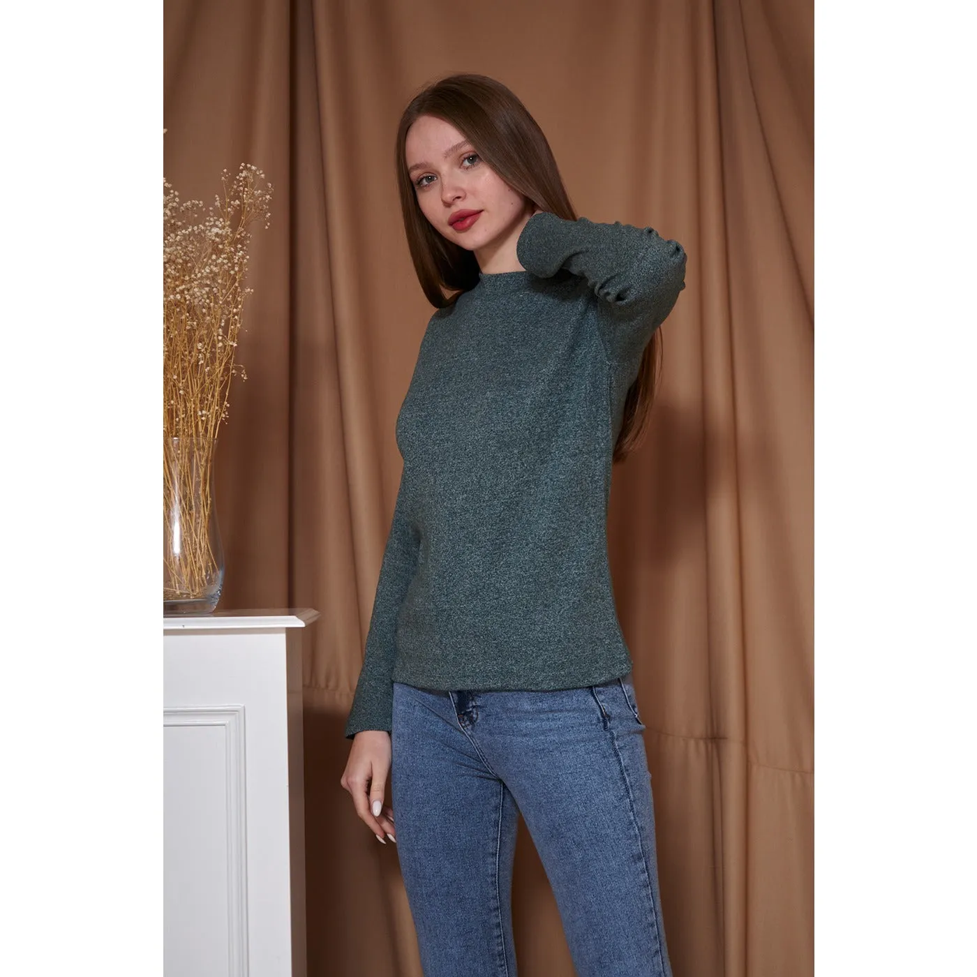 Green Melange Mock Neck Sweatshirt