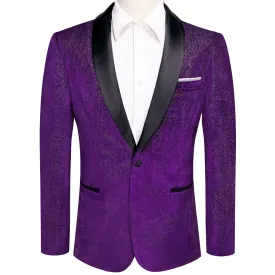 Hi-Tie Velvet Blazer Purple Formal Wedding Suit Shawl Lapel Men's Top