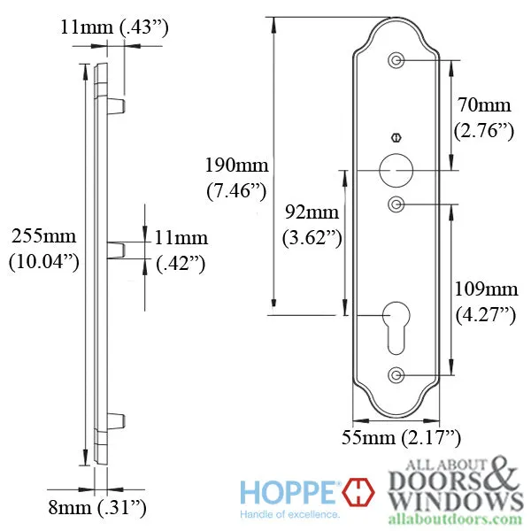 HOPPE Wide Traditional Interior Backplate M3965N for Active/Inactive Handlesets - Oil-Rubbed Brass