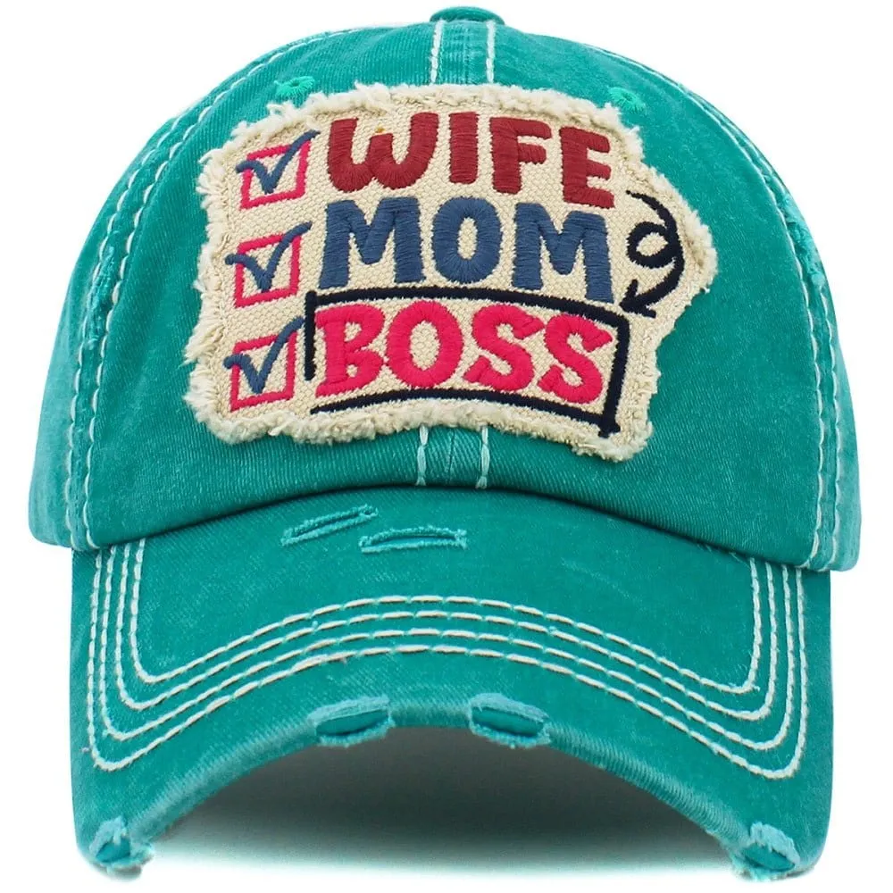 KBV1461 "Wife Mom Boss" Washed Vintage Ballcap