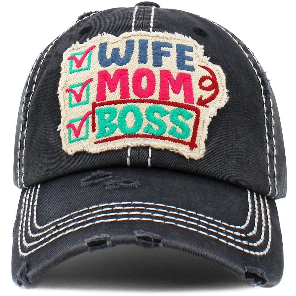 KBV1461 "Wife Mom Boss" Washed Vintage Ballcap