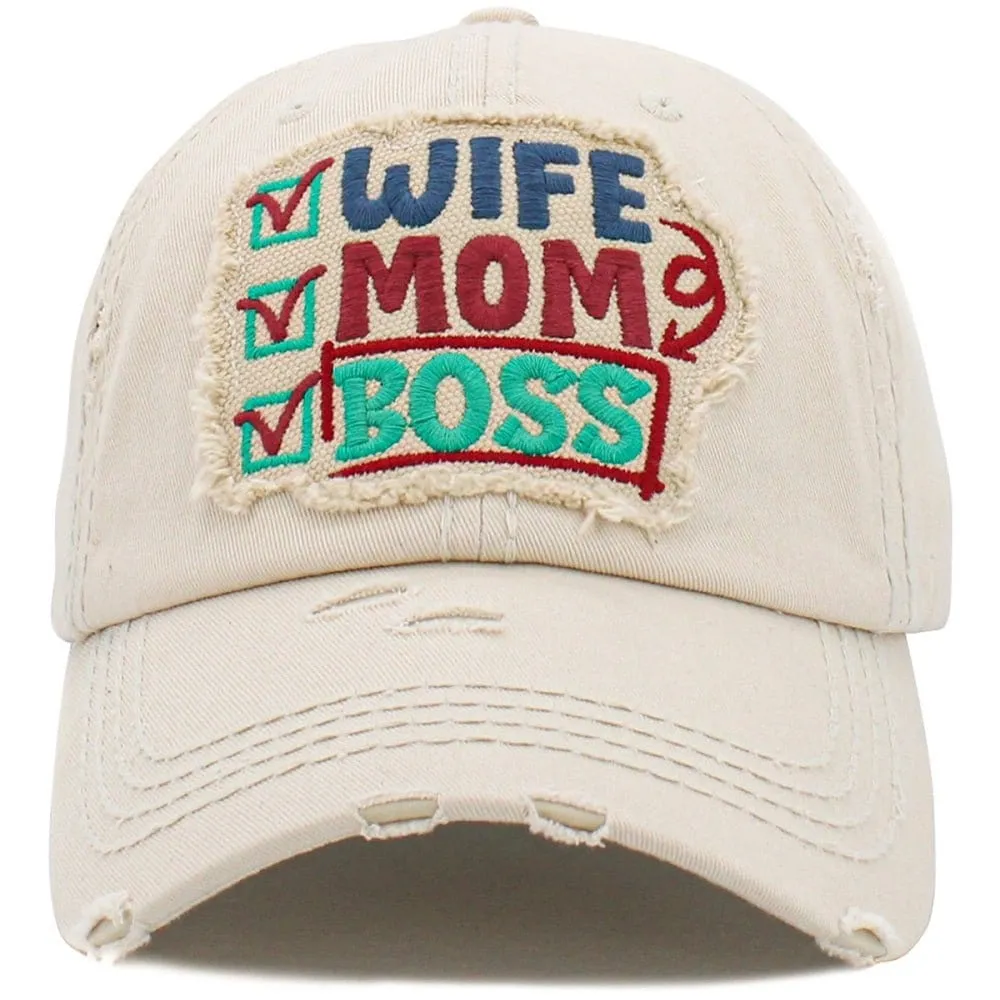 KBV1461 "Wife Mom Boss" Washed Vintage Ballcap