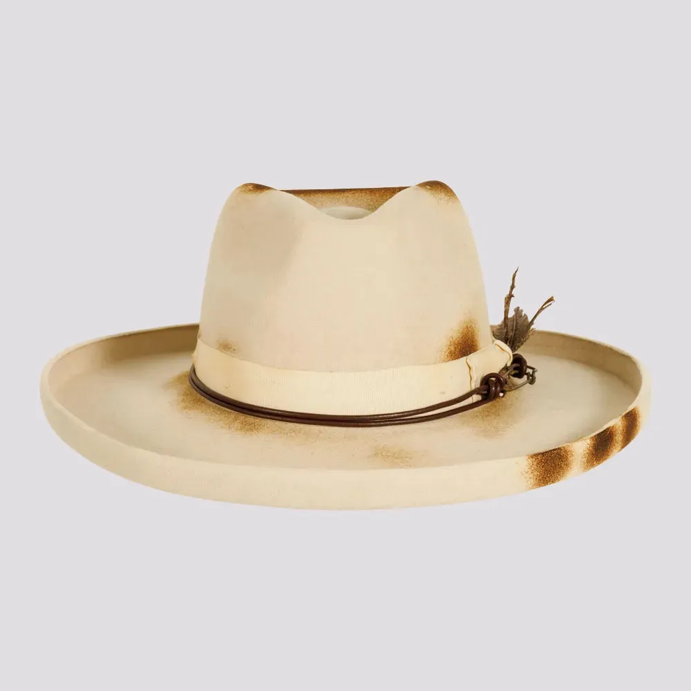 Landry | Womens Wool Felt Burnt Teardrop Fedora Hat with Curled Brim