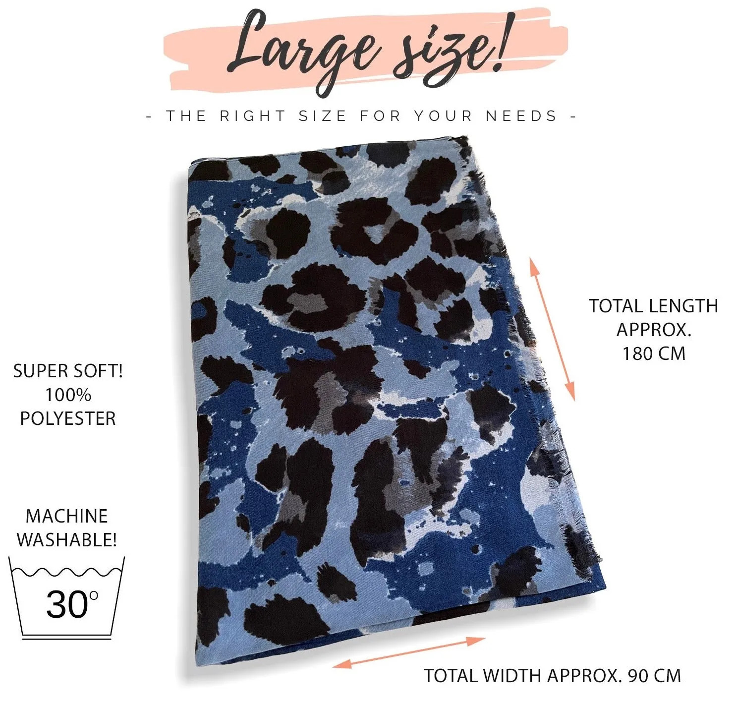 LARGE BLUE CAMEO LEOPARD PRINT SCARF