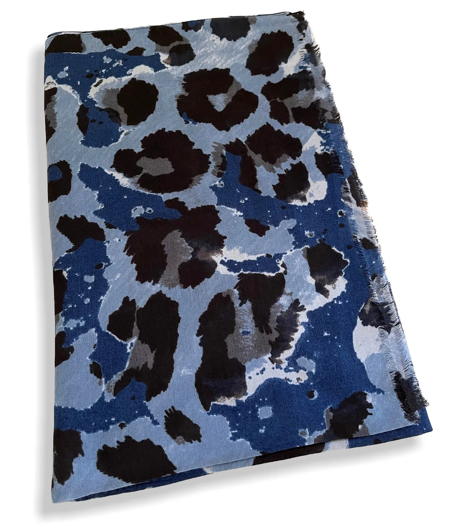 LARGE BLUE CAMEO LEOPARD PRINT SCARF