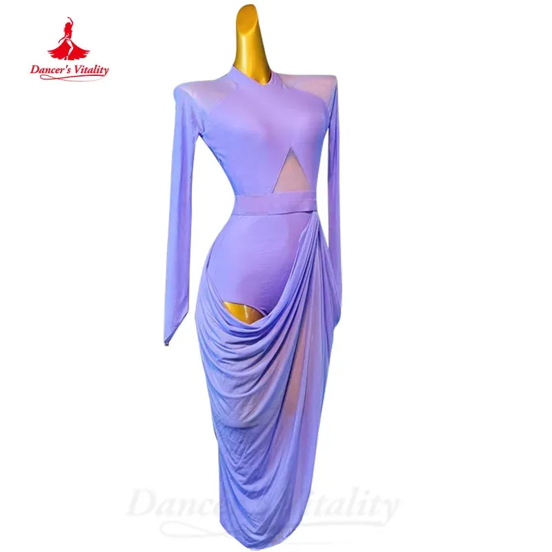 Latin Dance Clothing Customized Comfortable and Elegant Long Sleeved Dress Tango Chacha Samba Professional Performance Costumes