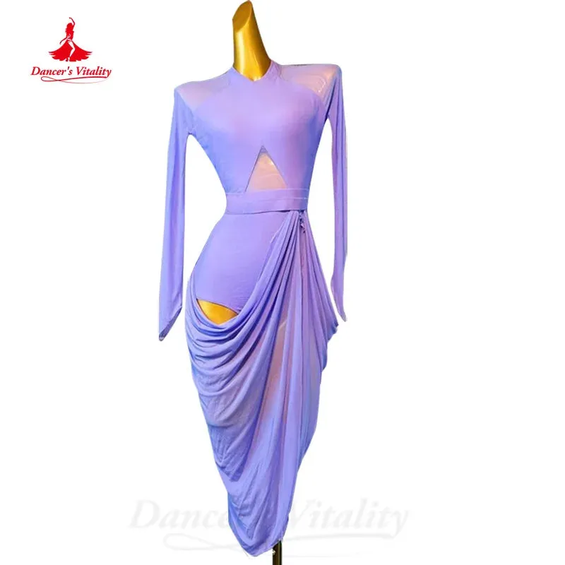 Latin Dance Clothing Customized Comfortable and Elegant Long Sleeved Dress Tango Chacha Samba Professional Performance Costumes