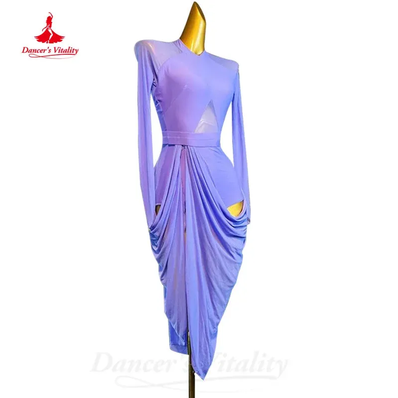 Latin Dance Clothing Customized Comfortable and Elegant Long Sleeved Dress Tango Chacha Samba Professional Performance Costumes