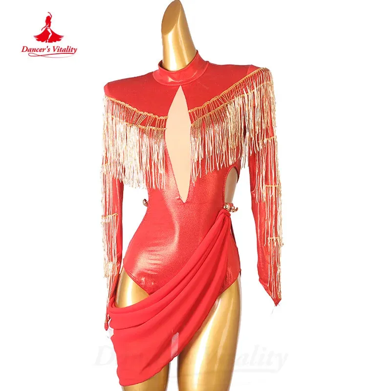 Latin Dance Competition Dress Customized Sexy Hip Wrap Tassel Dress Women Tango Rumba Samba Professional Performance Costume