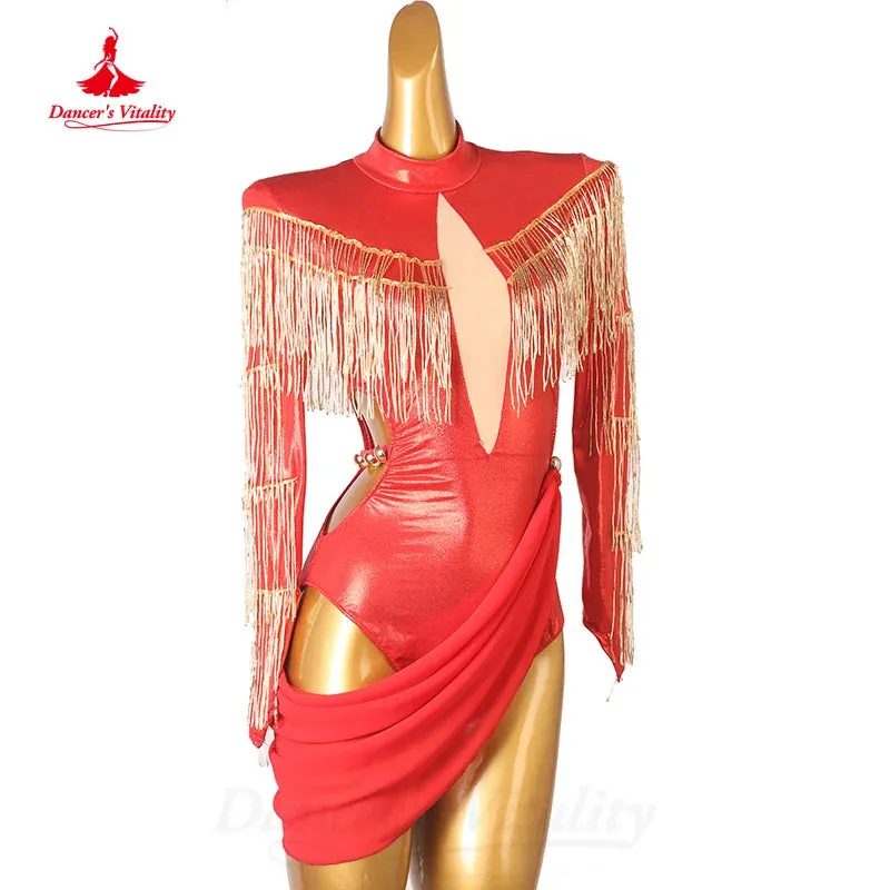 Latin Dance Competition Dress Customized Sexy Hip Wrap Tassel Dress Women Tango Rumba Samba Professional Performance Costume