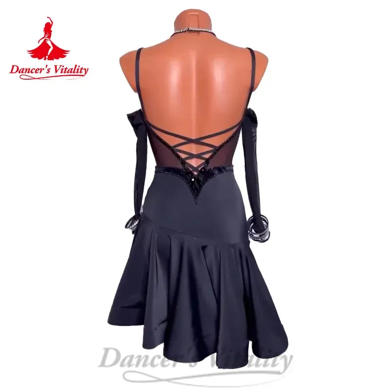 Latin Dance Costumes Light Luxury Rhinestone Sexy Backless Dress Women's Customized Tango Chacha Samba Performance Costume